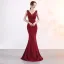 Chic / Belle Bleu Marine Robe De Soirée 2019 Trompette / Sirène V-Cou Perlage Cristal Sans Manches Dos Nu Longue Robe De Ceremonie