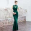 Chic / Beautiful Dark Green Evening Dresses  2019 Trumpet / Mermaid High Neck Beading Sleeveless Backless Floor-Length / Long Formal Dresses