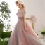 Vintage / Retro Blushing Pink Prom Dresses 2018 Ball Gown Appliques Beading Crystal Sequins Off-The-Shoulder Backless Sleeveless Floor-Length / Long Formal Dresses