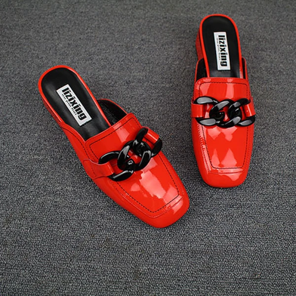 Vintage Weiß Freizeit Pantolette & Flip-Flops 2019 Leder Thick Heels Quadratische Zehe Damenschuhe
