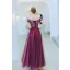 Charmant Bordeaux Robe De Soirée 2019 Princesse De l'épaule Perlage En Dentelle Fleur Appliques Manches Courtes Dos Nu Longue Robe De Ceremonie