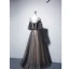 Eleganta Svarta Aftonklänningar 2019 Prinsessa Urringning Beading Kristall Appliqués Korta ärm Halterneck Långa Formella Klänningar