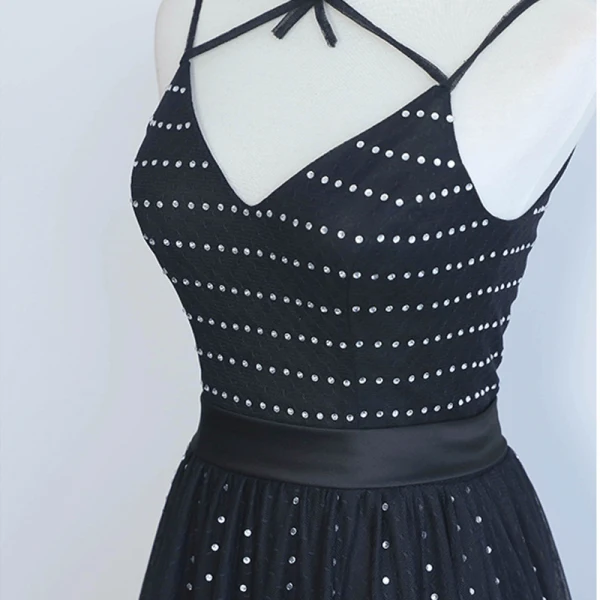Chic Noire Robe De Soirée 2019 Princesse Titulaire Faux Diamant Sans Manches Dos Nu Longue Robe De Ceremonie