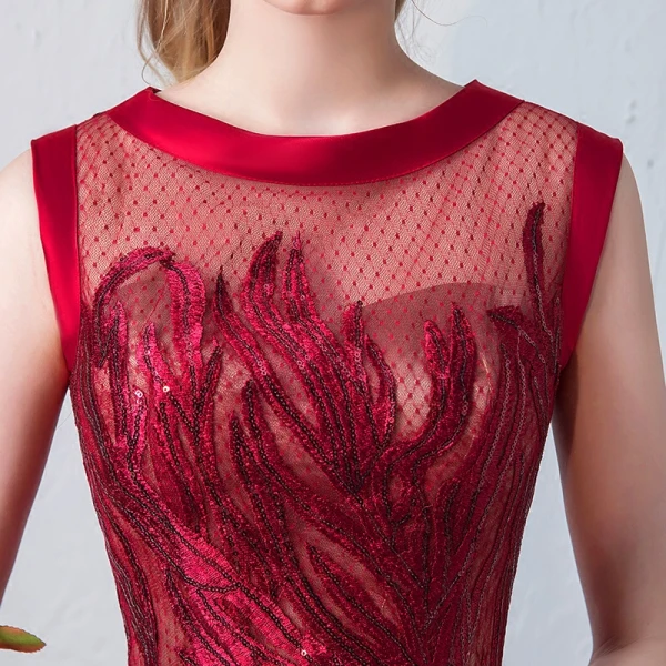 Chic / Beautiful Burgundy Homecoming Graduation Dresses 2018 A-Line / Princess Lace Sequins Sash Scoop Neck Sleeveless Knee-Length Formal Dresses