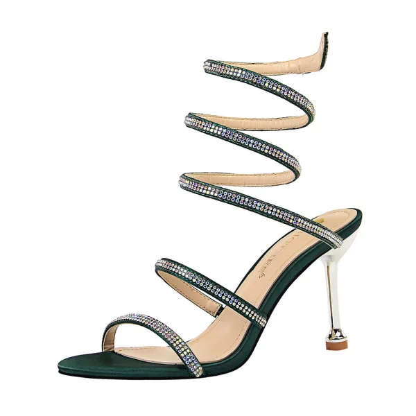 Charmant Argenté Soirée Chaussures Femmes 2019 Faux Diamant 8 cm Talons Aiguilles Peep Toes / Bout Ouvert Talons Hauts