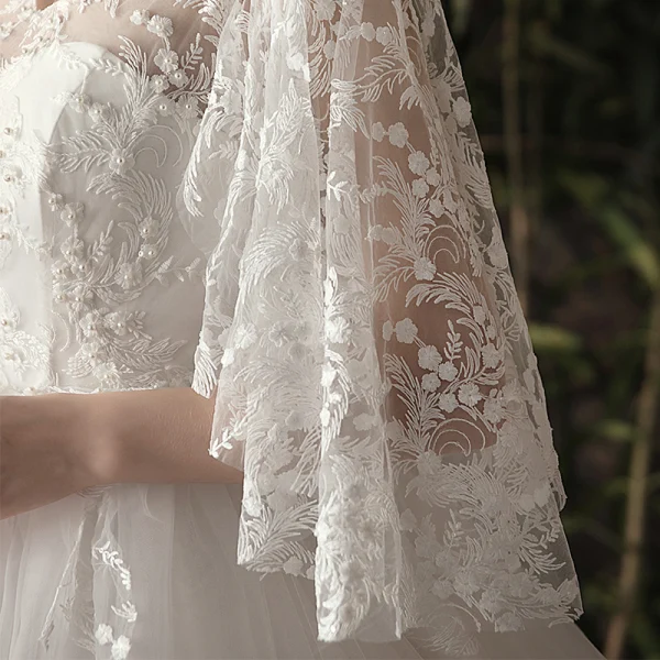 Chic / Beautiful Ivory Pregnant Wedding Dresses 2019 A-Line / Princess V-Neck Pearl Lace Flower 3/4 Sleeve Backless Chapel Train