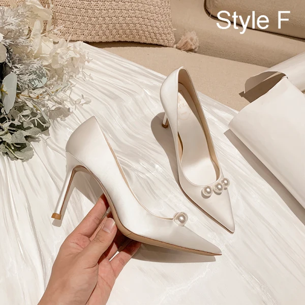 Chinese style Red Pearl Wedding Shoes 2021 Leather 9 cm Stiletto Heels Pointed Toe Wedding Pumps High Heels
