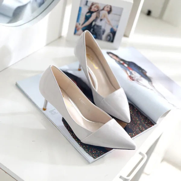 Chic / Beautiful Black OL Pumps 2019 Patent Leather 8 cm Stiletto Heels Pointed Toe Pumps