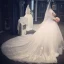 Elegant Champagne Wedding Dresses 2018 Ball Gown Lace Appliques Beading Pearl Off-The-Shoulder Backless Short Sleeve Cathedral Train Wedding