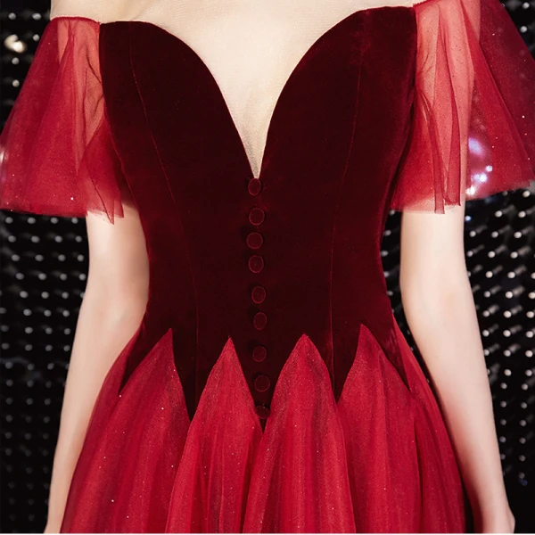 Charmant Rouge Courte Robe De Bal 2020 Princesse Col v profond Paillettes Daim Manches Courtes Thé Longueur Robe De Ceremonie