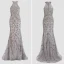 Luxury / Gorgeous Grey Evening Dresses  2020 Trumpet / Mermaid Scoop Neck Handmade  Beading Crystal Rhinestone Pearl Sleeveless Sweep Train Formal Dresses