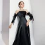 Elegant Black Evening Dresses  2020 A-Line / Princess Off-The-Shoulder Bow 3/4 Sleeve Backless Floor-Length / Long Formal Dresses