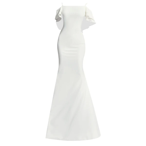 Elegante Ivory / Creme Abendkleider 2020 Meerjungfrau Spaghettiträger Kurze Ärmel Rückenfreies Lange Festliche Kleider