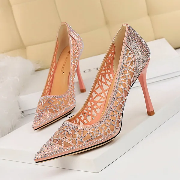Charmant Doré Soirée Escarpins 2019 Faux Diamant 9 cm Talons Aiguilles À Bout Pointu Escarpins
