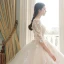 Moderne / Mode Robe De Mariée 2018 Robe Boule En Dentelle Appliques Brodé Paillettes Encolure Dégagée 3/4 Manches Royal Train Mariage