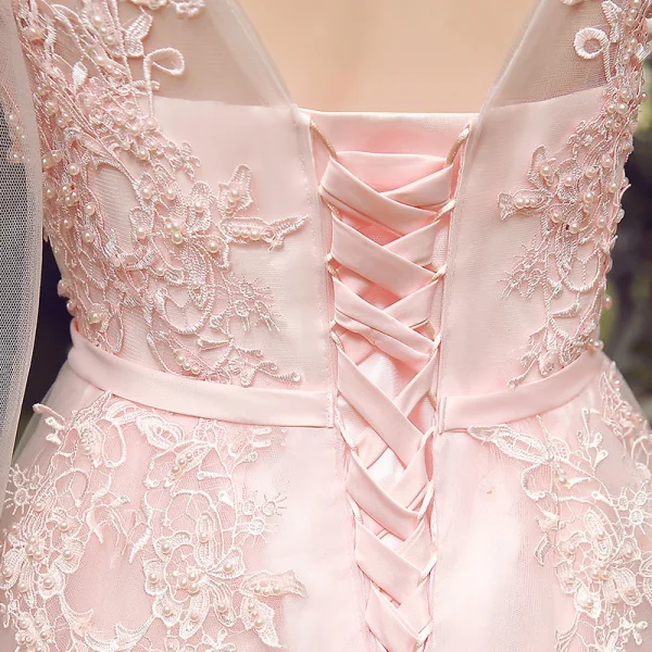 Elegant Evening Dresses 2018 A-Line / Princess Lace Flower Appliques Pearl Scoop Neck Backless Sleeveless Floor-Length / Long Formal Dresses