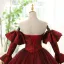 Charming Burgundy Glitter Prom Dresses 2023 Ball Gown Strapless Bell sleeves Backless Floor-Length / Long Prom Formal Dresses