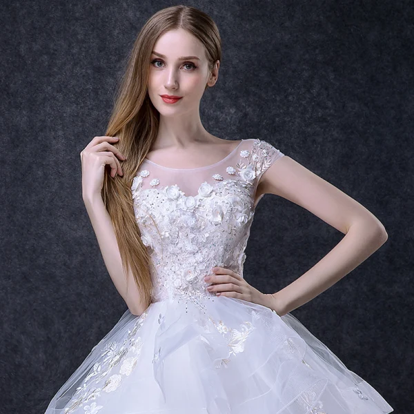 Elegant White Wedding Dresses 2018 Ball Gown Beading Appliques Bow Scoop Neck Backless Sleeveless Cathedral Train Wedding