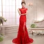 Style Chinois Rouge Robe De Soirée 2018 Trompette / Sirène Appliques En Dentelle Paillettes Col Haut Manches Courtes Train De Balayage Robe De Ceremonie