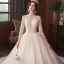Chic Ivoire Robe De Mariée 2020 Princesse En Dentelle Perlage Étoile Paillettes Perle V-Cou Dos Nu 3/4 Manches Cathedral Train