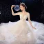 Charming Champagne Wedding Dresses 2020 A-Line / Princess Scoop Neck Beading Sequins Lace Flower 3/4 Sleeve Backless Court Train