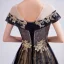 Haut de Gamme Noire Doré Robe De Soirée 2020 Princesse Encolure Dégagée Perlage Cristal Paillettes En Dentelle Fleur Manches Courtes Dos Nu Longue