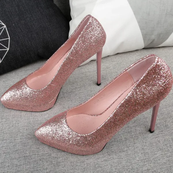 Glitter Candy Roze Avond Pumps 2019 Pailletten 12 cm Naaldhakken / Stiletto Spitse Neus Pumps