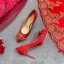 Chinese style Red Lace Flower Wedding Shoes 2021 Leather Rhinestone 9 cm Stiletto Heels Pointed Toe Wedding Pumps High Heels