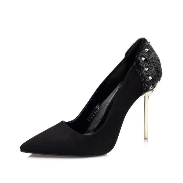 Stilig Brun Casual Pumps 2019 Mocka Nit 10 cm Stilettklackar Spetsiga Pumps
