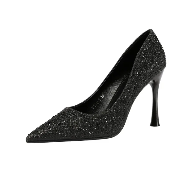 Charmant Champagne Soirée Escarpins 2020 Faux Diamant Paillettes 9 cm Talons Aiguilles À Bout Pointu Escarpins