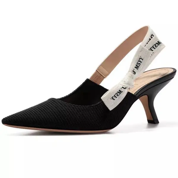 Simple Noire Désinvolte Tresser Sandales Femme 2020 Noeud 5 cm Talons Aiguilles À Bout Pointu Sandales