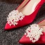 Elegancka Czerwone Buty Ślubne 2020 Satyna Perła 6 cm Szpilki Szpiczaste Ślub Czółenka