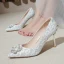 Mode Argenté Chaussure De Mariée 2020 En Dentelle Perle Faux Diamant 8 cm Talons Aiguilles À Bout Pointu Mariage Escarpins