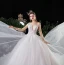 Charmant Ivoire Robe De Mariée 2020 Princesse Encolure Dégagée Perlage Perle Paillettes En Dentelle Fleur Manches Longues Cathedral Train