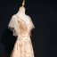 Luxury / Gorgeous Gold Evening Dresses  2018 A-Line / Princess Lace Beading Crystal Pearl V-Neck Backless Short Sleeve Sweep Train Formal Dresses