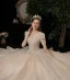 Victorian Style Vintage / Retro Champagne Wedding Dresses 2020 A-Line / Princess V-Neck Beading Pearl Rhinestone Lace Flower Sequins Short Sleeve Backless Floor-Length / Long