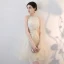 Chic / Beautiful Champagne Homecoming Graduation Dresses 2018 Ball Gown Appliques Lace Scoop Neck Strapless Sleeveless Short Formal Dresses