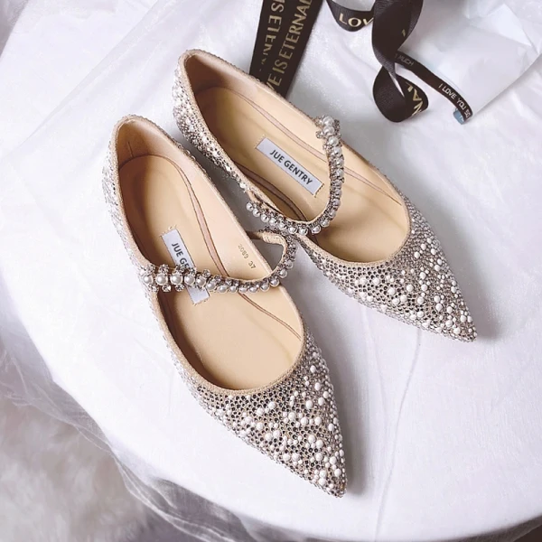 Charmant Silber Abend Perle Strass Pumps 2021 Leder 8 cm Stilettos Spitzschuh Pumps Hochhackige