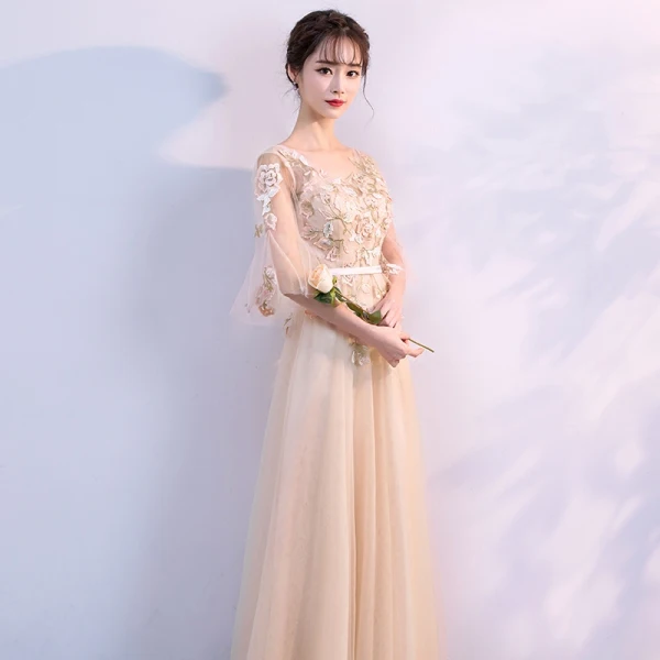 Chic / Beautiful Bridesmaid Dresses 2018 A-Line / Princess Appliques Beading Sash V-Neck Backless 1/2 Sleeves Floor-Length / Long Wedding Party Dresses
