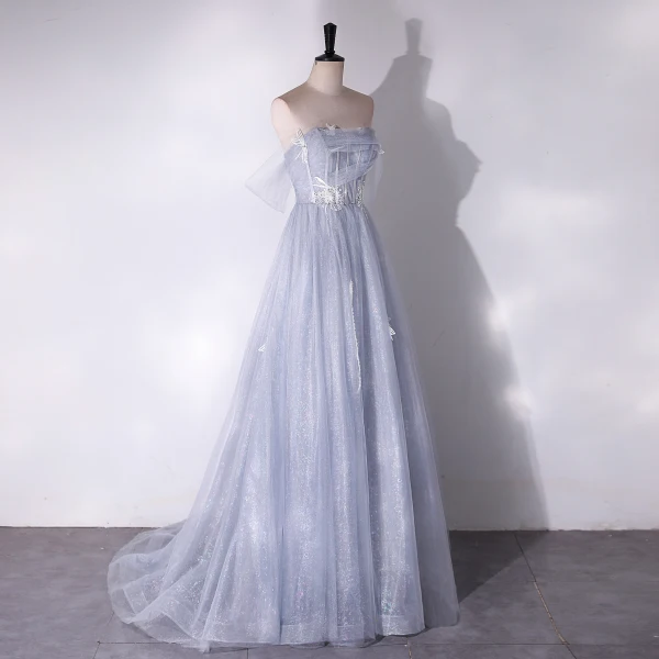 Charmant Gris Perlage Paillettes En Dentelle Fleur Robe De Bal 2024 Princesse Bustier Sans Manches Dos Nu Longue Promo Robe De Ceremonie