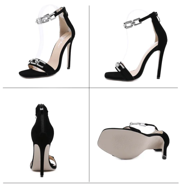 Sexy Noire Soirée Faux Diamant Sandales Femme 2021 Bride Cheville 11 cm Talons Aiguilles Peep Toes / Bout Ouvert Sandales Talons Hauts