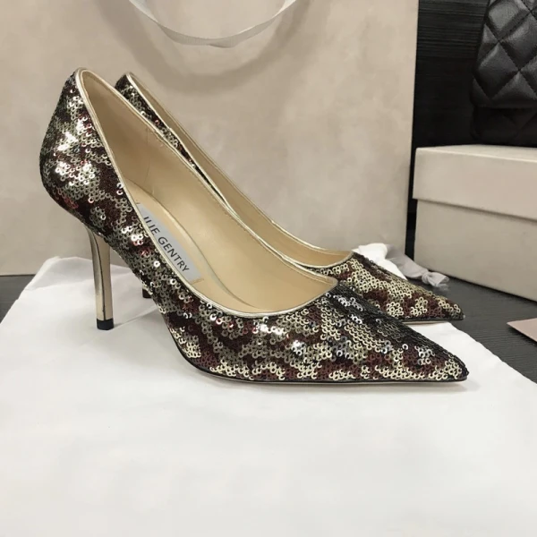Charming Gold Sequins Evening Party Pumps 2021 Leather 8 cm Stiletto Heels Pointed Toe Pumps High Heels