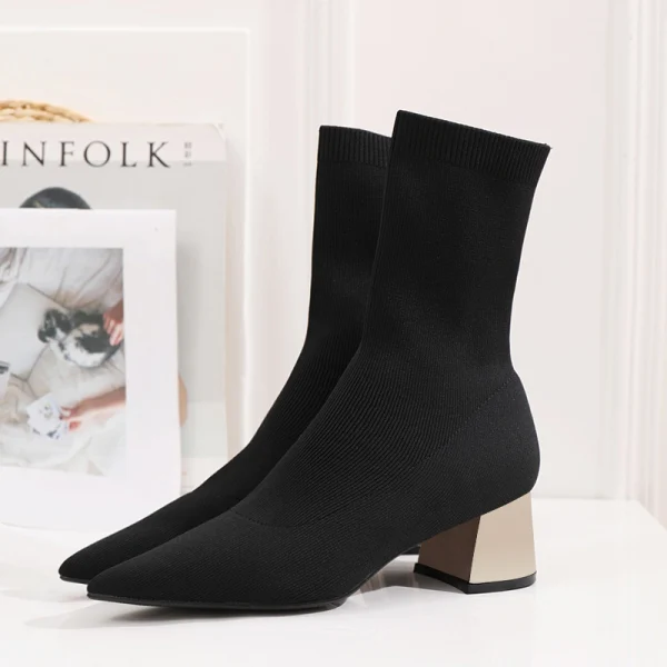 Stilig Svart Casual Flette Kvinners støvler 2020 5 cm Tykk Hæler Spisse Boots