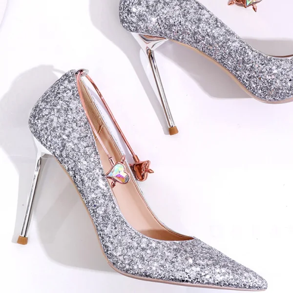 Sparkly Rose Gold Sequins Wedding Shoes 2020 10 cm Stiletto Heels Pointed Toe Wedding Pumps
