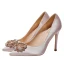 Chic / Beautiful Champagne Wedding Shoes 2020 Satin Rhinestone 10 cm Stiletto Heels Pointed Toe Wedding Pumps