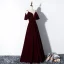 Modest / Simple Burgundy Evening Dresses  2020 A-Line / Princess Spaghetti Straps Suede Bow Short Sleeve Backless Floor-Length / Long Formal Dresses