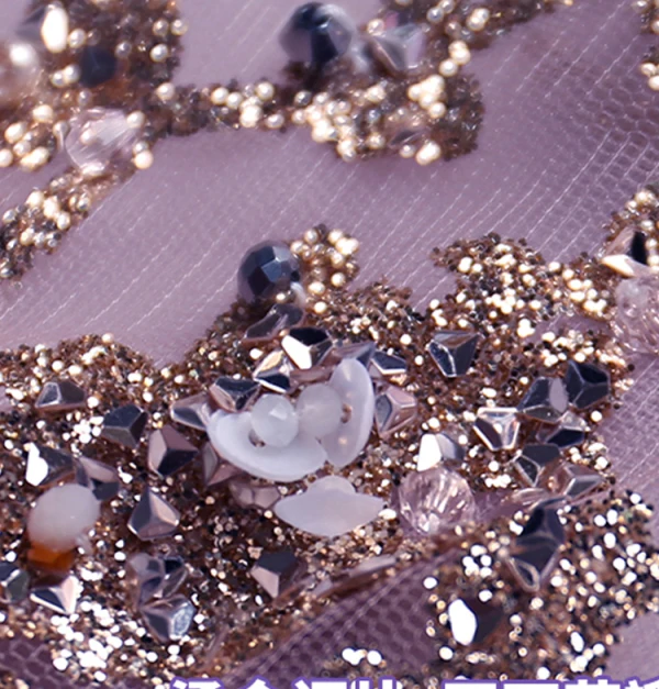 Elegant Purple Glitter Prom Dresses 2020 A-Line / Princess Scoop Neck Beading Rhinestone Sequins Lace Flower Short Sleeve Backless Sweep Train