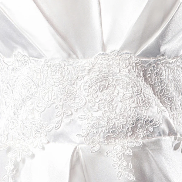 Elegant Elfenben Satin Brudekjoler 2020 Prinsesse V-Hals Blonder Blomst Langermede Ryggløse Feie Tog