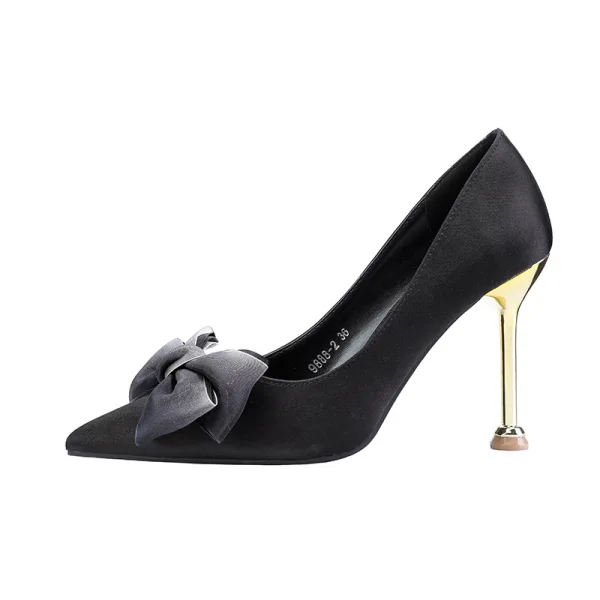 Simple Bordeaux OL Escarpins 2020 Bureau Satin Noeud 9 cm Talons Aiguilles À Bout Pointu Escarpins