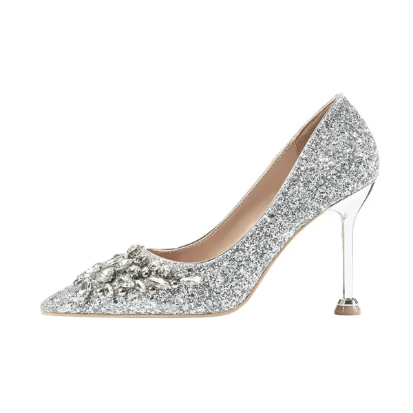 Glitter Goud Avond Pumps 2020 Rhinestone Pailletten 9 cm Naaldhakken / Stiletto Spitse Neus Pumps